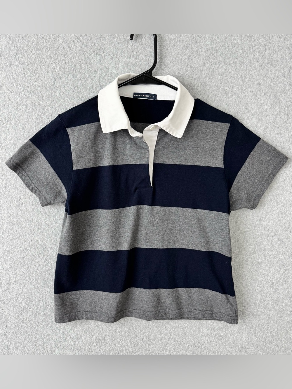 Brandy Melville Blue Gray Striped Rugby Polo Top One Size Short Sleeves Preppy